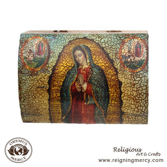 Our Lady of Guadalupe Retablos –Rosary Box (6″ x 4.25″ x 4″)