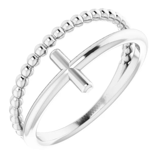 Negative Space & Beaded Sterling Cross Ring