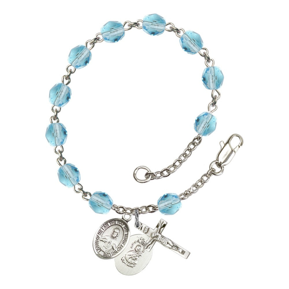 Scapular Aqua Blue March Rosary Bracelet 6mm