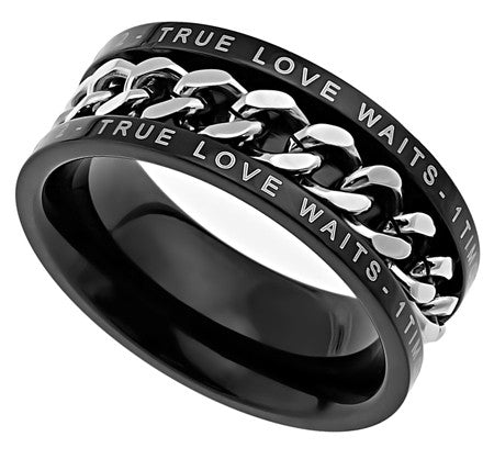 Black Chain Ring "True Love Waits"