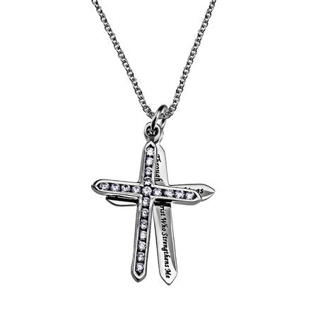 "Christ My Strength" Twin Cross Necklace