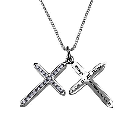 "Christ My Strength" Twin Cross Necklace