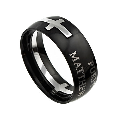 Square Double Cross Black Ring "Purity"