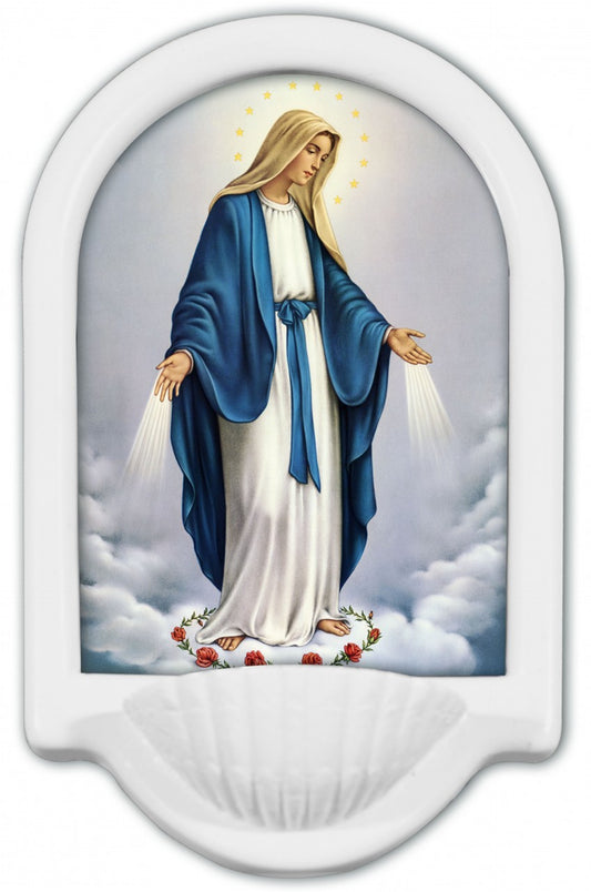 Our Lady of Grace White Holy Water Font