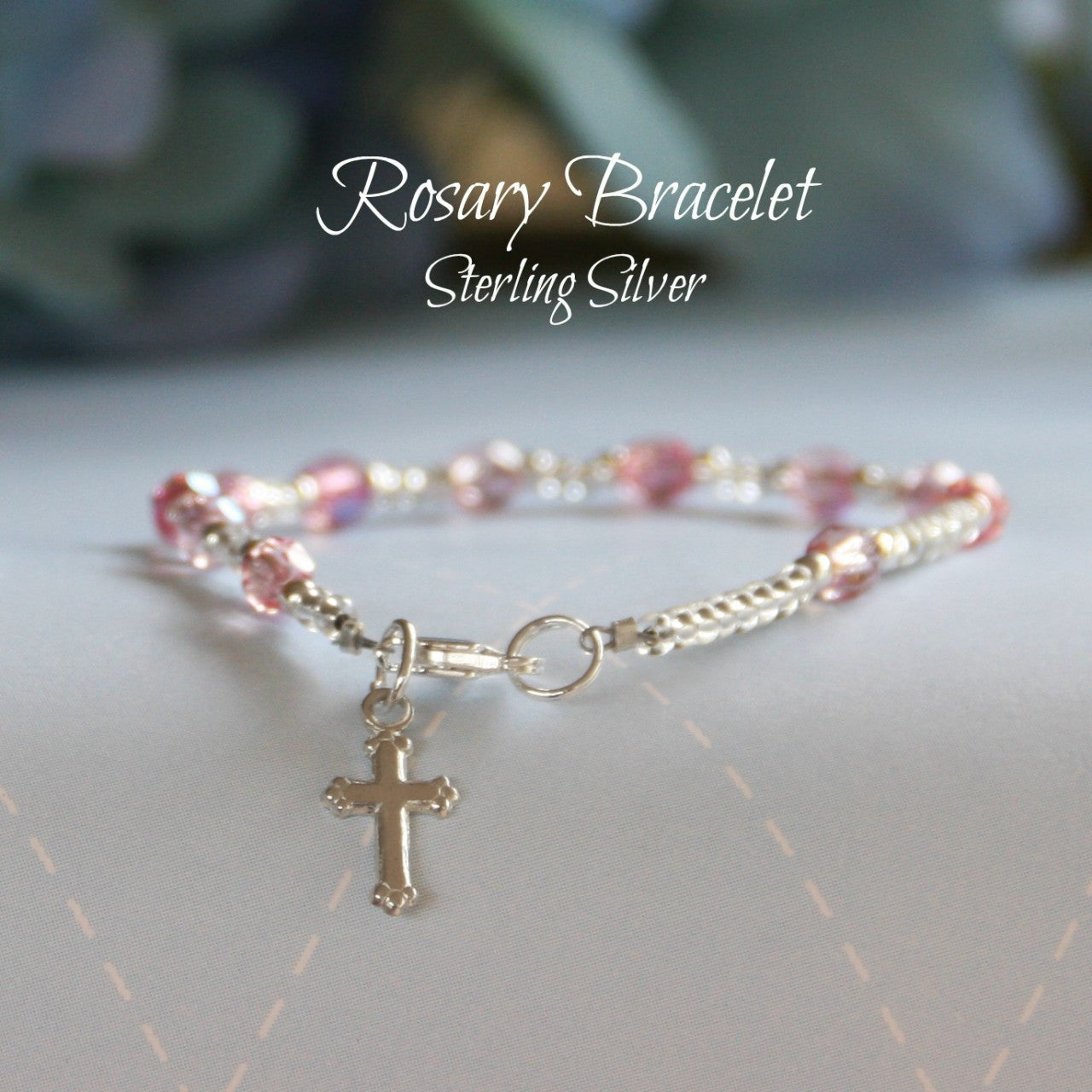 Pink Crystal Sterling Silver Bracelet (Multiple Sizes Available)
