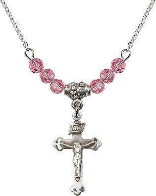 Rose Bead Crucifix Necklace