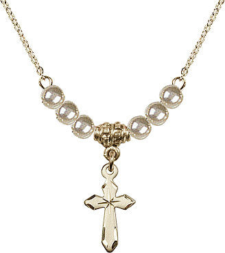 Faux Pearl Gold Plate Cross Necklace