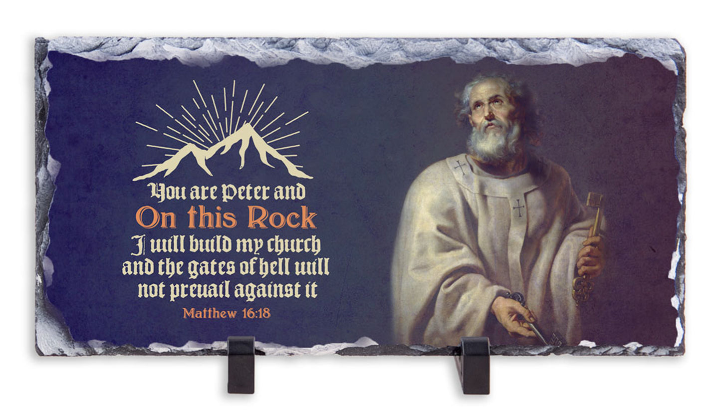 St. Peter with Scripture Horizontal Slate Tile