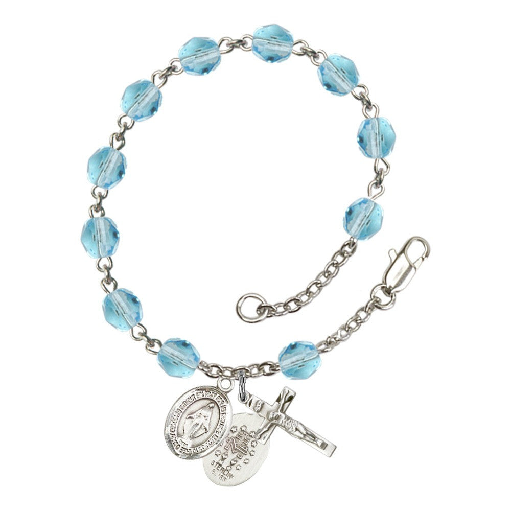 Miraculous Aqua Blue March Rosary Bracelet 6mm