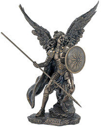 Archangel Raphael, Lightly Hand-Painted, Cold-Cast Bronze, 13.5"