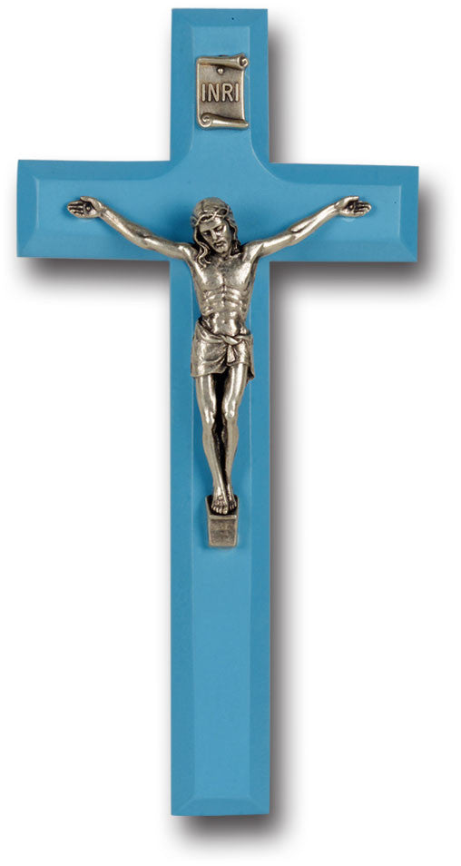 Blue Wood Crucifix 7"