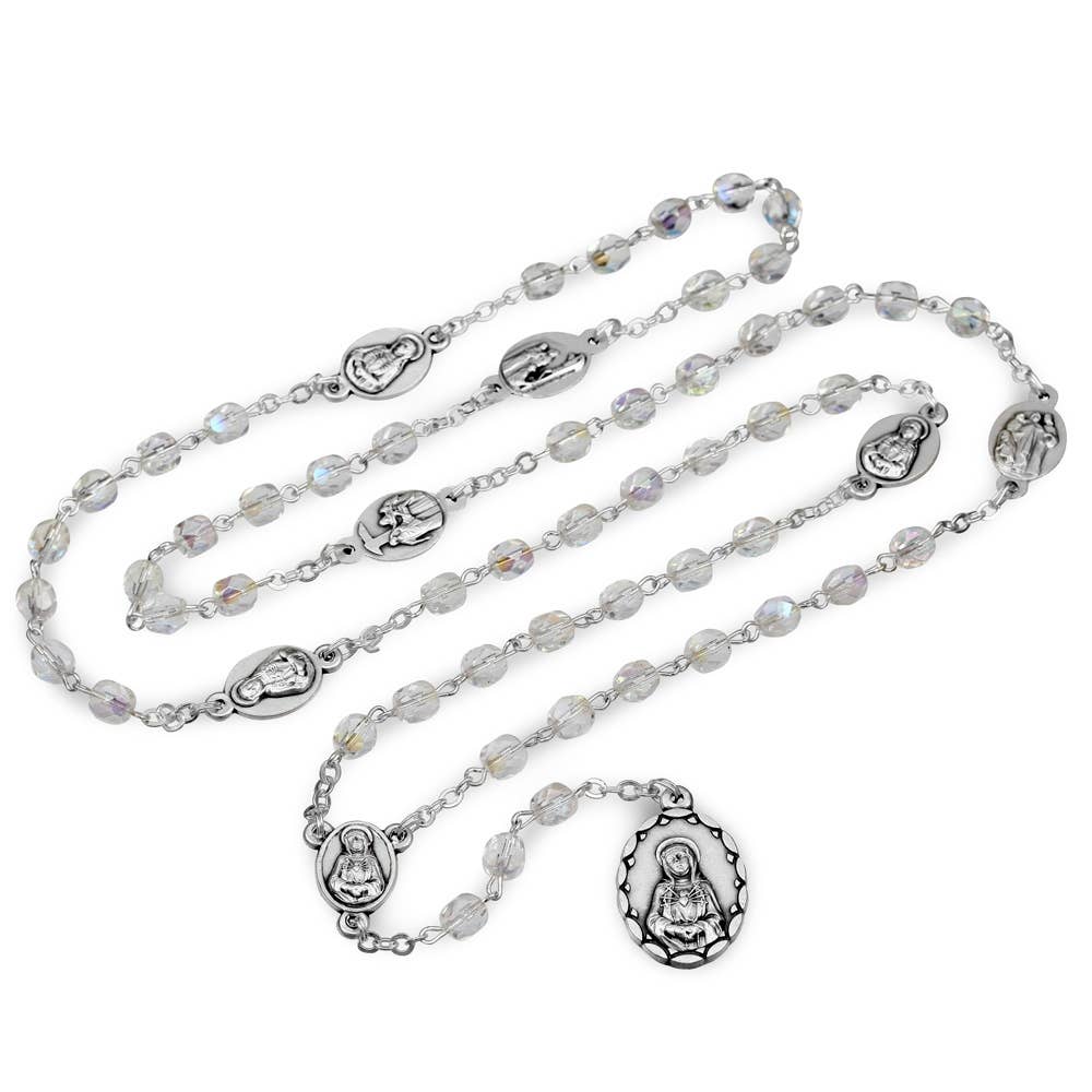 Seven Sorrows Rosary Chaplet Clear Crystal Beads