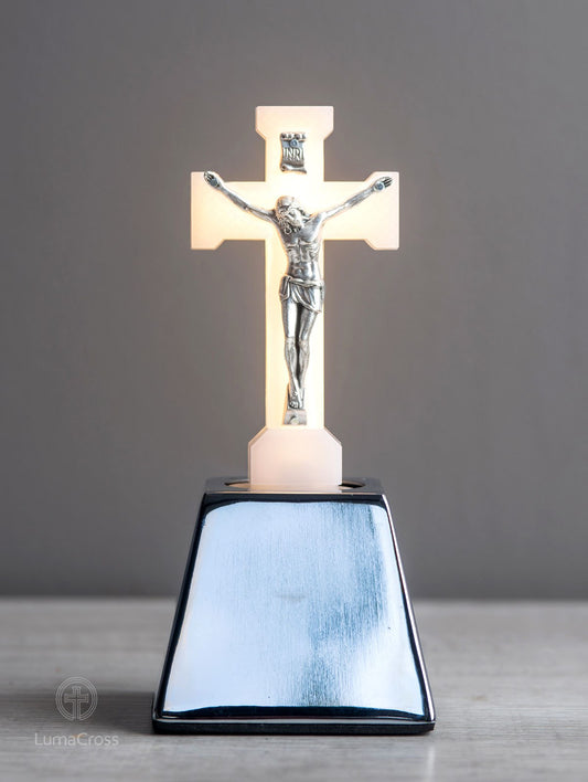 LumaCross Crucifix + Chrome Pedestal Lamp