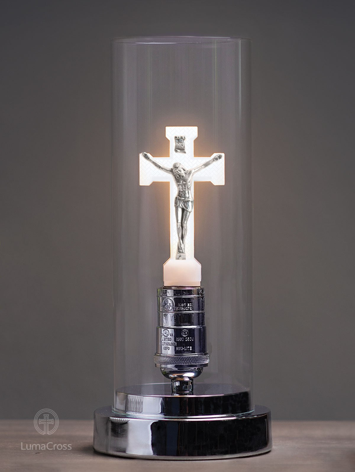 LumaCross Crucifix + Glass Lamp