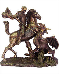 St. George, Cold-Cast Bronze, Lightly Hand-painted, 11.5"