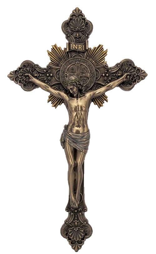 St. Benedict Crucifix, Cold-Cast Bronze, Lightly Hand-Painted 14"