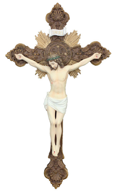 St. Benedict crucifix, hand-painted color 14"