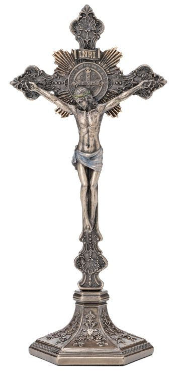Stand or Hang Bronze Crucifix 9.5"