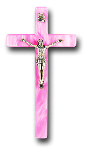 Pearlized Pink Crucifix 7"