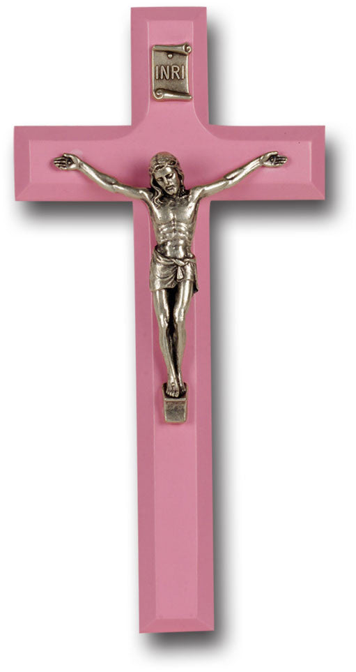 Pink Wood Crucifix 7"