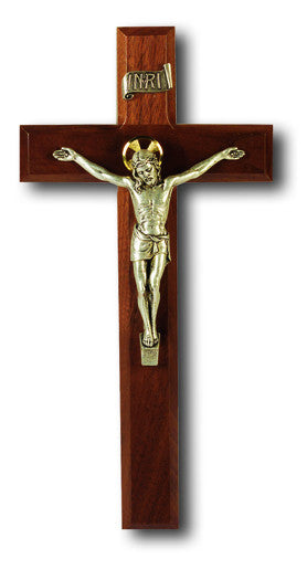 Walnut Crucifix with Silver Plated Corpus 11"