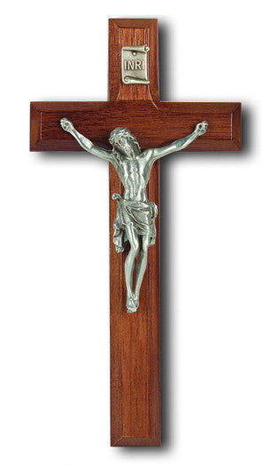 Walnut and Genuine Pewter Crucifix 7"