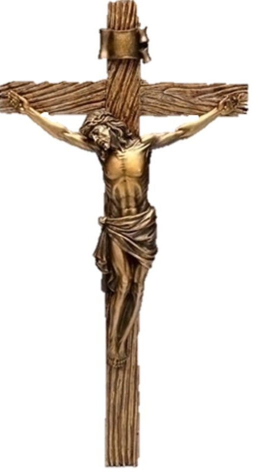 Wood Inspired Bronze Wall Crucifix 13"